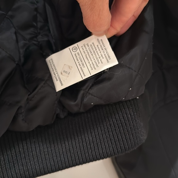 VINCE Black Women's Bomber Jacket with leather trim and attached hood - Picture 9 of 9